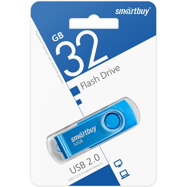 Флеш-накопитель USB 2.0, 32 ГБ, Smartbuy Twist Blue/синий