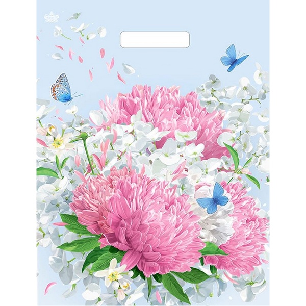Пакет с вырубной ручкой, 40*31 см, полиэтилен 30 мкм, Нежная хризантема