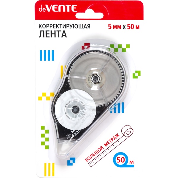 Лента корректирующая 5 мм* 50 м, фронт. аппликатор, прозр. корпус, deVENTE_белый