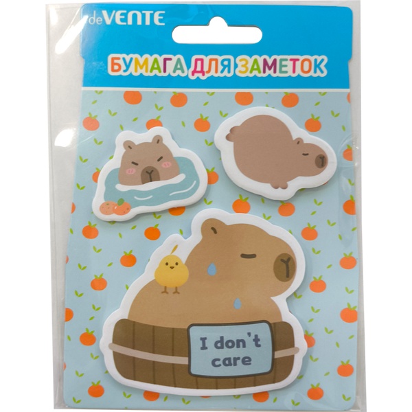 Бумага для заметок с клеевым краем, 40*40 мм/70*70 мм, 3*20 л., 80 г/м², с печатью, deVENTE Capybara&Bath