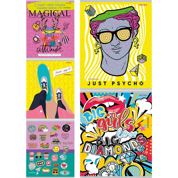 Тетрадь А5, клетка, 48 л., на скобе, 60 г/м², твин-лак, Prof-Press Красочные коллажи_5 дизайнов