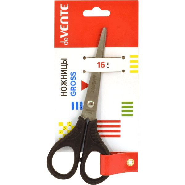 Ножницы 160 мм, классические, пластик. кольца, черные, deVENTE Gross