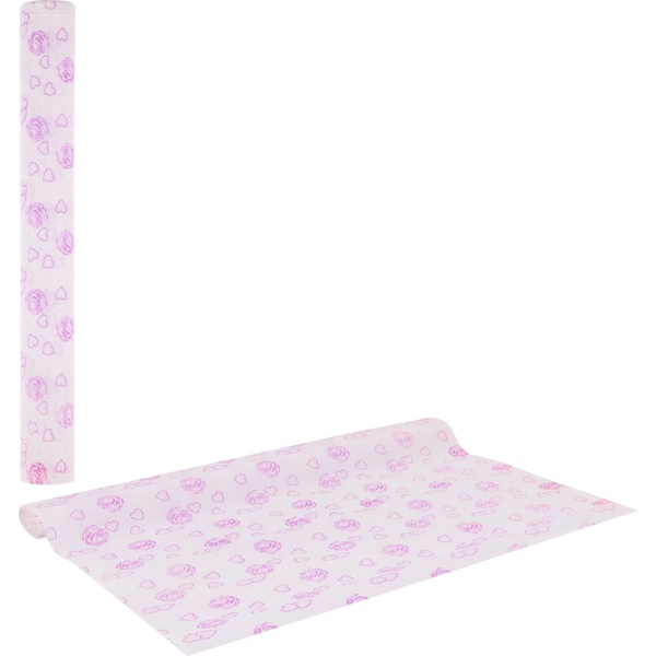 Бумага гофрированная (креповая), 50*250 см, 32 г/м², принт: фиолетовые розы на белом, КОКОС    Акция!