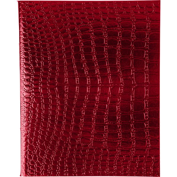 Тетрадь А5, 48 л., клетка, 65 г/м², на скобе, облож. бумвинил, тисн. "croco", Hatber Metallic_красная