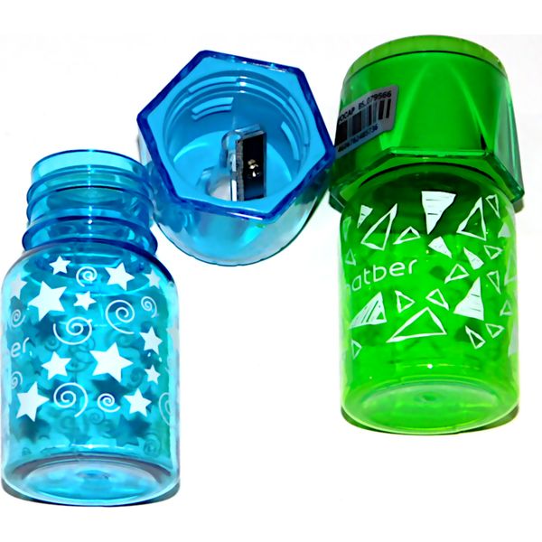 Точилка пластиковая, 1 отв., контейнер, Hatber ROTOCAP_2 дизайна