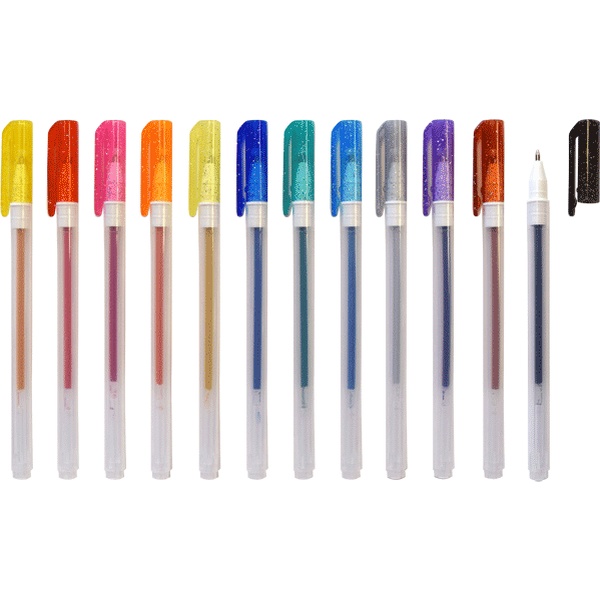 Ручки гелевые, набор 12 шт./12 цв., Ø 0.5 мм, лин. 0.4 мм, deVENTE Hit Glitter Акция!