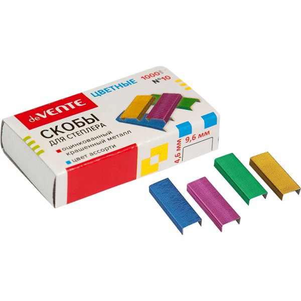 Скобы для степлера №10, оцинкованные, цветные, 1000 шт., deVENTE Скобы для степлера №10, оцинкованные, цветные, 1000 шт., deVENTE