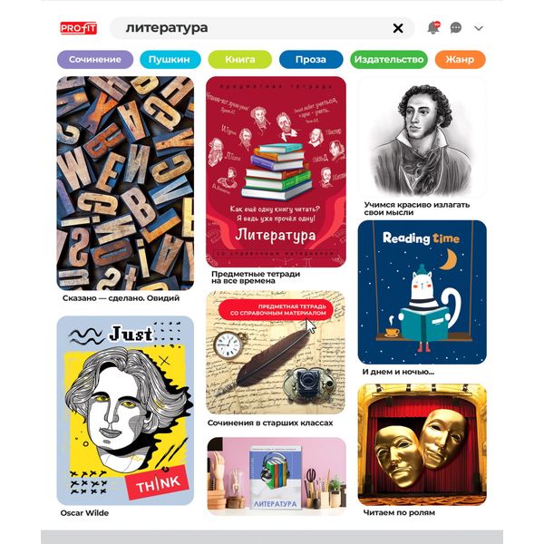 Тетрадь предметная А5, 48 л., линия, 60 г/м², мел. облож., Profit Личный профиль_Литература