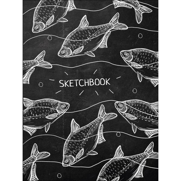 Скетчбук А5, тв. переплет, 80 л., бел. блок 70 г/м², резинка, Prof-Press Белые рыбы   Акция