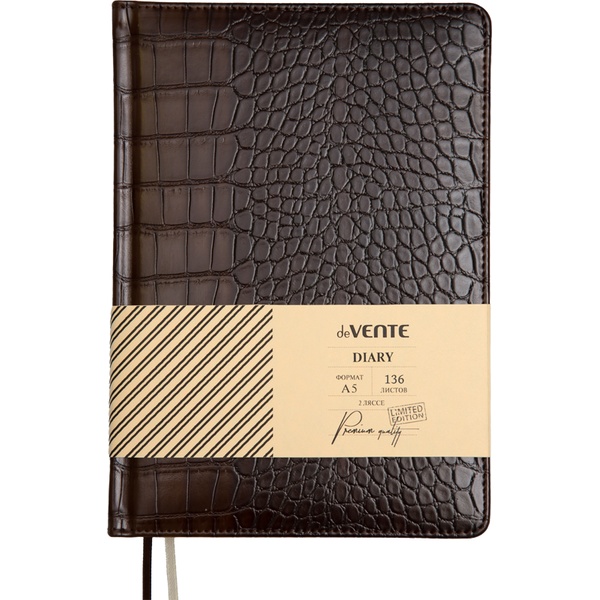 Ежедневник недатированный, А5, 136 л., 70 г/м2, тв. перепл., и/к"croco", поролон, deVENTE Belcanto_коричневый  Акция!