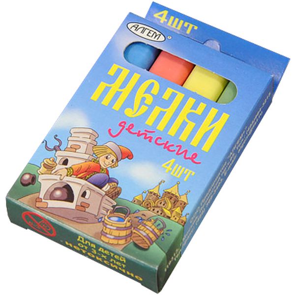 Мелки цветные, квадратные, 4 шт/4 цв., АЛГЕМ Детские 
