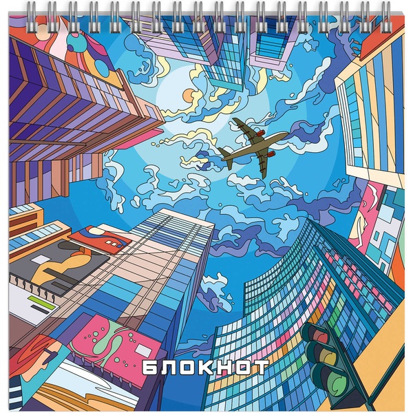 Блокнот на гребне 160*160 мм, 60 л., клетка, 65 г/м², х/ф., твин-лак, Феникс+ Мегаполис   Акция!