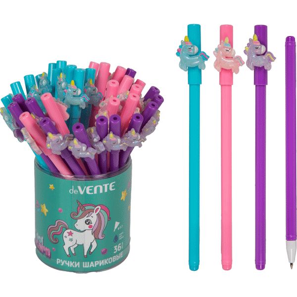 Ручка шариковая с декором, синяя, 0.7 мм, круг. корп., deVENTE Unicorn_3 дизайна Акция!