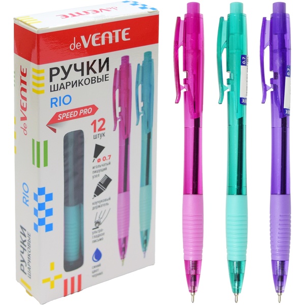 Ручка шариковая автомат., синяя, 0.7 мм, эрг. грип, тон. корп., deVENTE Speed Pro_Rio_3 дизайна
