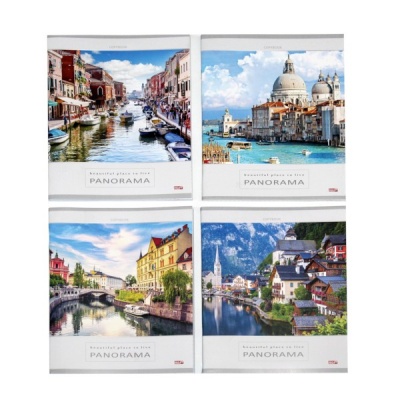 Тетрадь А5, клетка, 60 л., на скобе, 60 г/м², мел. бумага, Profit Незабываемые города_4 дизайна