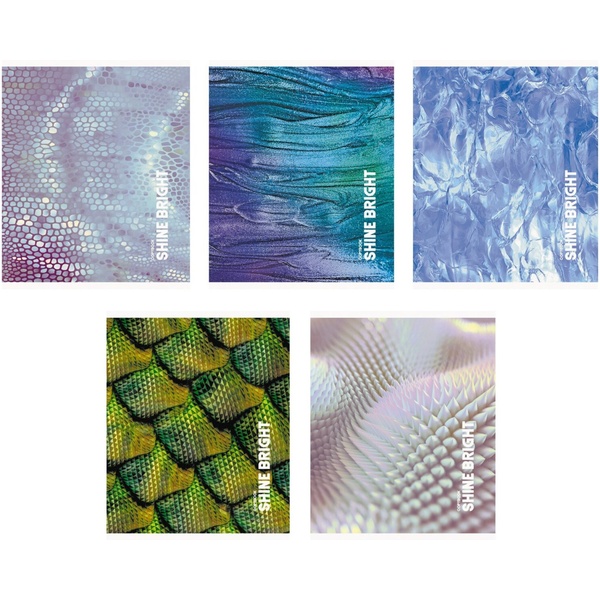 Тетрадь А5, клетка, 96 л., на скобе, 60 г/м², glitter лам., с/углы, Listoff Блеск_5 дизайнов 