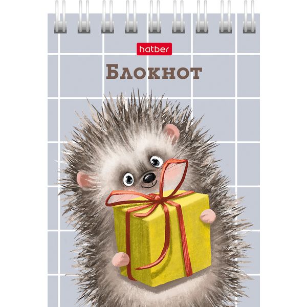 Блокнот на гребне А7, 40 л., клетка, 65 г/м², Hatber Хорошо быть ежиком_6 дизайнов   Акция!