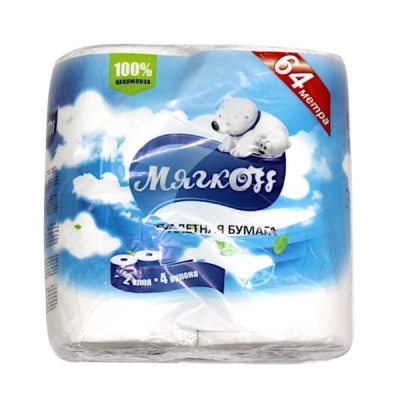 Бумага туалетная на втулке, 2-сл., 16 м* 95 мм, перфорация, тиснение, белая, Мягкоff (4 шт.)