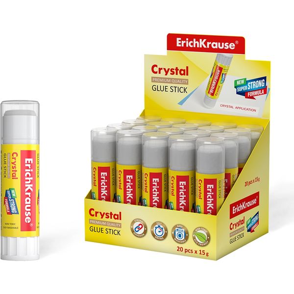 Клей-карандаш 15 г, PVP основа, прозрачный, ErichKrause Cristal