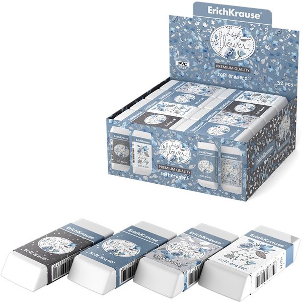 Ластик ErichKrause Frozen Beauty, TPR (Dust free), скошенный, 65*25*10 мм, карт. держатель, 4 дизайна