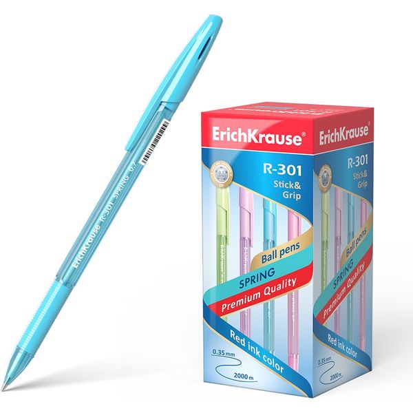 Ручка шариковая синяя, 0.7 мм, рифл. грип, ErichKrause R-301 Stick&Grip Spring_4 дизайна Ручка шариковая синяя, 0.7 мм, рифл. грип, ErichKrause R-301 Stick&Grip Spring_4 дизайна