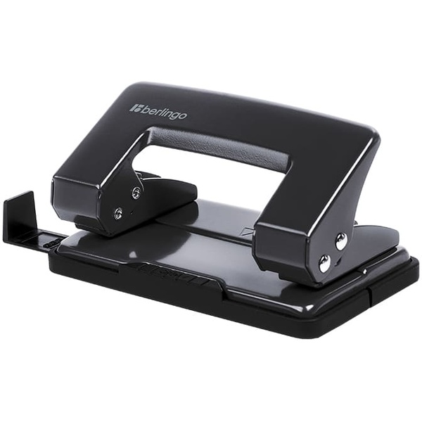 Дырокол на 10 л., 2 отв., металлический корпус, линейка, блокиратор, Berlingo Universal_черный