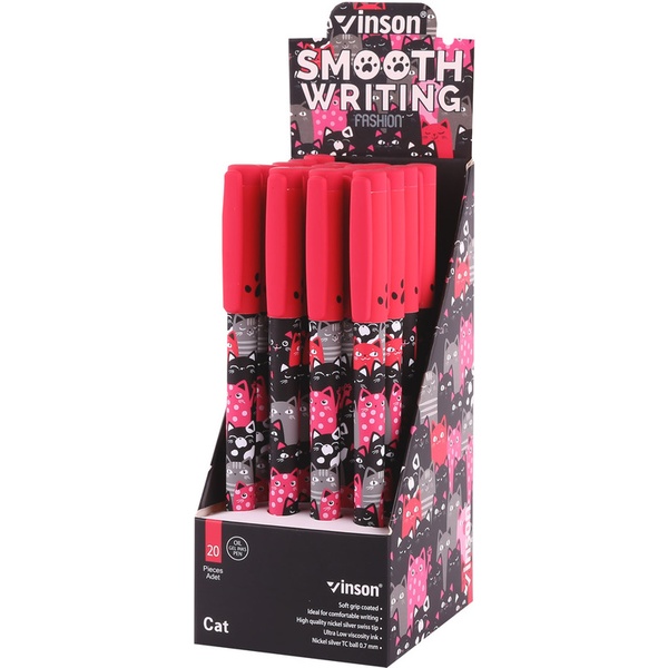 Ручка шариковая синяя, 0.7 мм "игла", круг. матовый корпус, VINSON А27 Cat Акция!