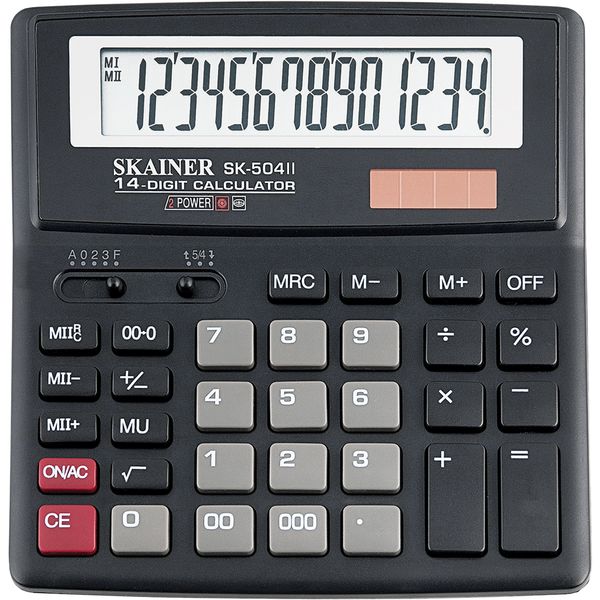 Калькулятор базовый SKAINER SK-504II, 14-разряд., ЖК, 2 яч. памяти, дв. питание, 00, 000, →, черный Калькулятор базовый SKAINER SK-504II, 14-разряд., ЖК, 2 яч. памяти, дв. питание, 00, 000, →, черный