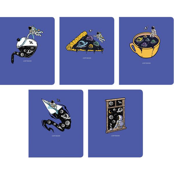 Тетрадь 48 л., клетка, 60 г/м², тисн. гологр. фольгой, Listoff Total blue. Cosmic dreams_5 дизайнов