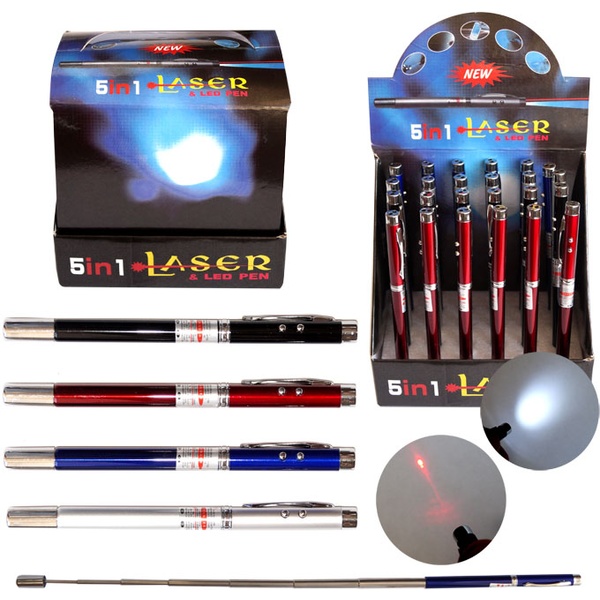 Ручка шариковая с лазерной/телескопич. указкой + LED фонарик + магнит, J.Otten 5 в 1