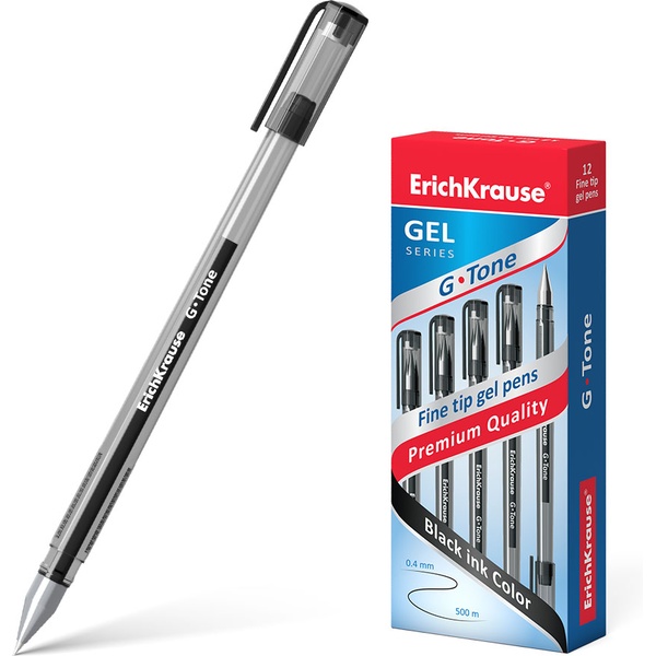 Ручка гелевая черная, Ø 0.5 мм, лин. 0.4 мм, ДП 500 м, рифл. упор, ErichKrause G-Tone Stick Original