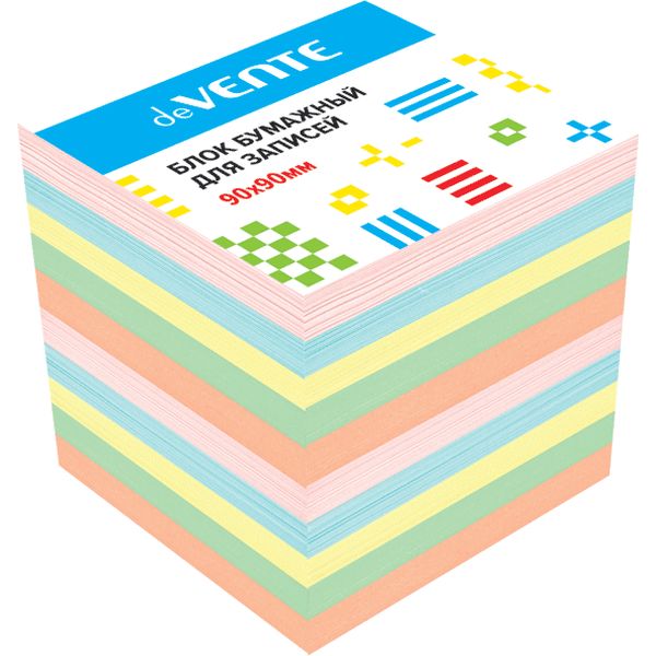 Бумага для заметок, 9*9*9 см, без склейки, 80 г/м², пастельная, 5 цветов, deVENTE
