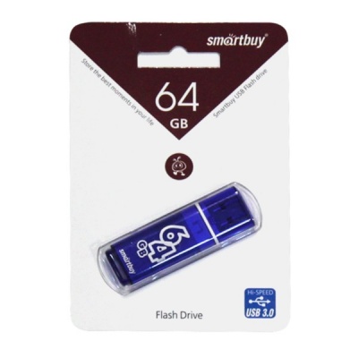 Флеш-накопитель USB 3.0/3.1, 64 ГБ, Smartbuy Glossy Dark Blue/темно-синий