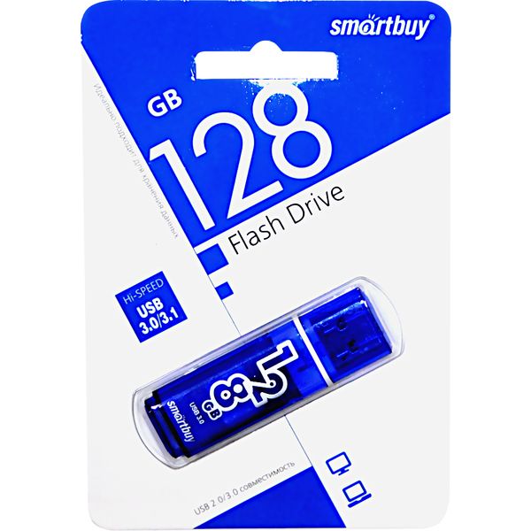 Флеш-накопитель USB 3.0/3.1, 128 ГБ, Smartbuy Glossy Dark Blue/темно-синий