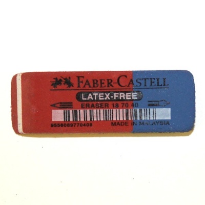 Ластик FABER-CASTELL Latex-Free (комбинированный), синт. каучук, скошенный, 56*20*7 мм, красно-синий Акция!