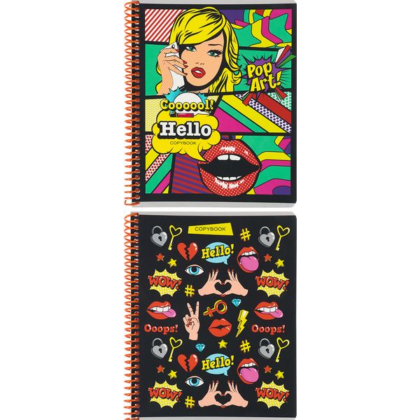 Тетрадь А5, клетка, 96 л., на пружине, 65 г/м², софт-тач, с/углы, Collezione Поп арт_2 дизайна