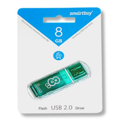 Флеш-накопитель USB 2.0, 8 ГБ, Smartbuy Glossy Green/изумрудный