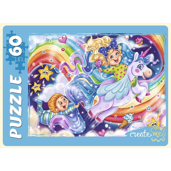 Пазл 60 элементов. РЫЖИЙ КОТ Полет на единороге, 237*330 мм Акция!