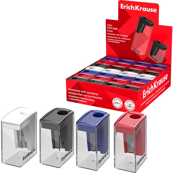 Точилка пластиковая, 1 отв., контейнер, ErichKrause City Mini Classic_4 дизайна