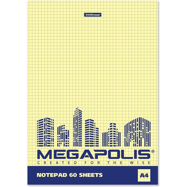 Блокнот на склейке А4, 60 л., клетка, 60 г/м² (желт.), ErichKrause MEGAPOLIS Yello Concept
