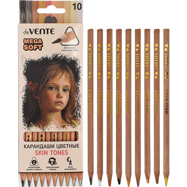 Карандаши цветные 10 шт., деревянные, трехгранные, 4М, deVENTE Skin Tones/Телесные оттенки Акция!