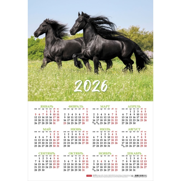 Календарь настенный листовой 2026 г. Год Лошади, А3