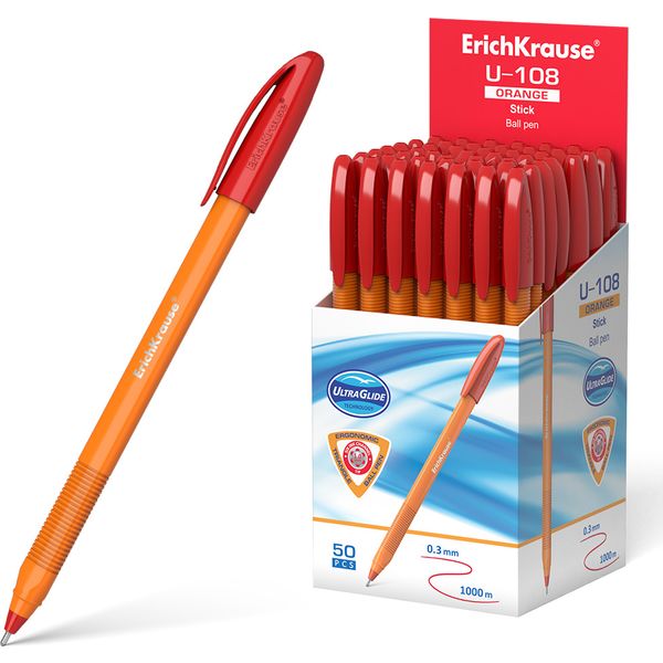 Ручка шариковая красная, 1.0 мм "игла", рифл. грип, ErichKrause U-108 Stick Orange Ручка шариковая красная, 1.0 мм "игла", рифл. грип, ErichKrause U-108 Stick Orange