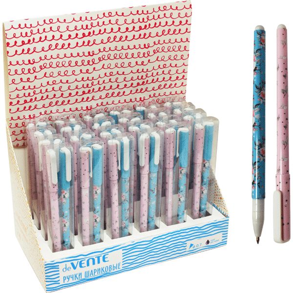 Ручки шариковые, набор 2 шт./синие, Ø 0.7 мм, круг. корп., deVENTE Flora