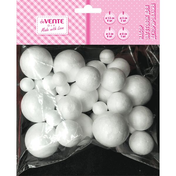 Заготовка для декорирования deVENTE "Шар", пенополистирол, Ø15-80 мм (17 шт.)