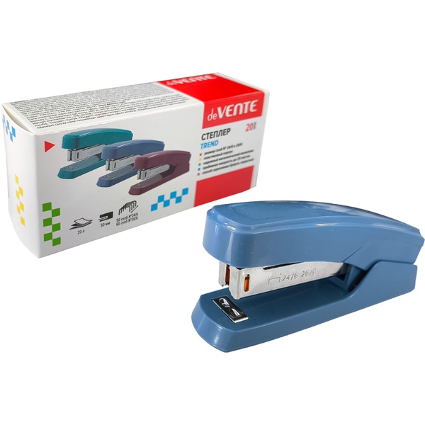 Степлер № 24/6, до 20 л., пластик. корпус, deVENTE Trend_пепельно-синий Акция!