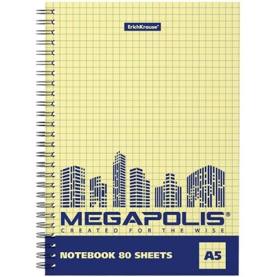 Тетрадь А5, клетка, 80 л., на гребне, 65 г/м² (желт.), перфор., ErichKrause MEGAPOLIS YellowConcept
