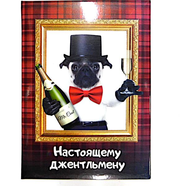 Папка адресная поздравительная "Настоящему джентельмену", глянц. лам. (Мопс в цилиндре)