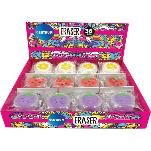 Ластик на карандаш  CENTRUM Ягоды, синт. каучук, круглый Ø35 мм, 3 дизайна  Акция!