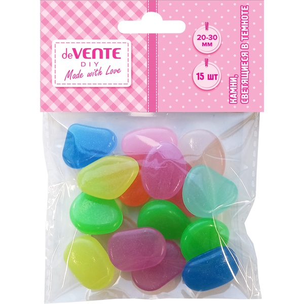 Камни светящиеся в темноте, 15 шт., р-р 20-30 мм, разноцветные, deVENTE DIY Прибойный блеск